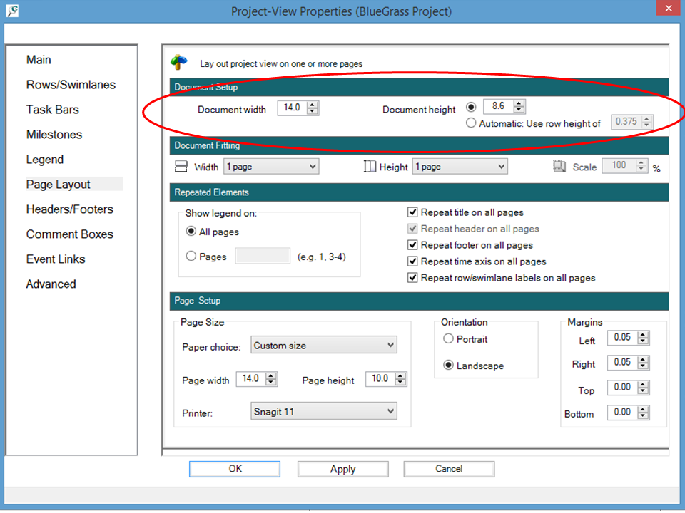 Document width and height controls in Project-View Properties