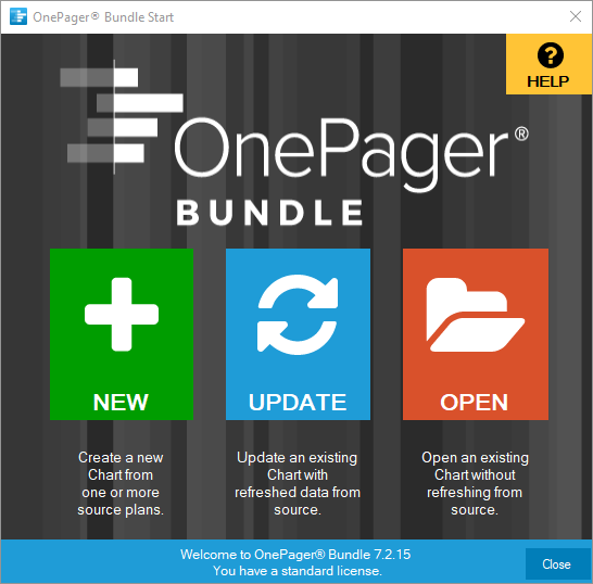 OnePager start screen.