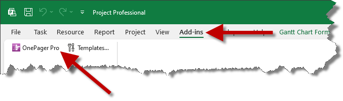 Launch OnePager Pro to build a Gantt chart from Microsoft Project.