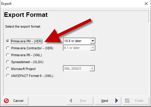 Export multiple Primavera P6 projects to an XML or XER file.