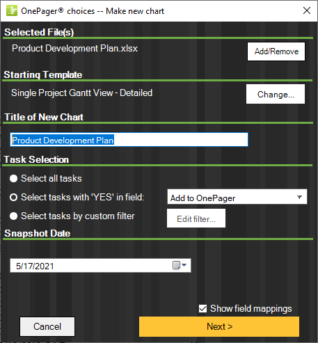 Import data from Excel into OnePager Express.