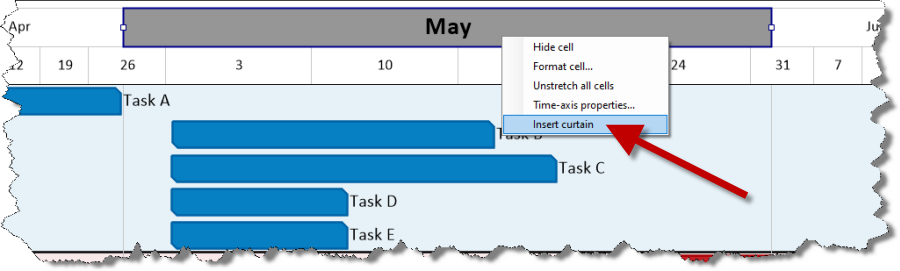 Highlight the month of May by inserting a curtain.