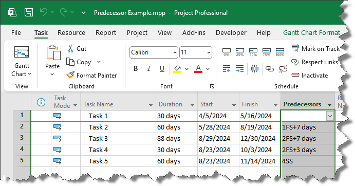 Gantt Chart Predecessor