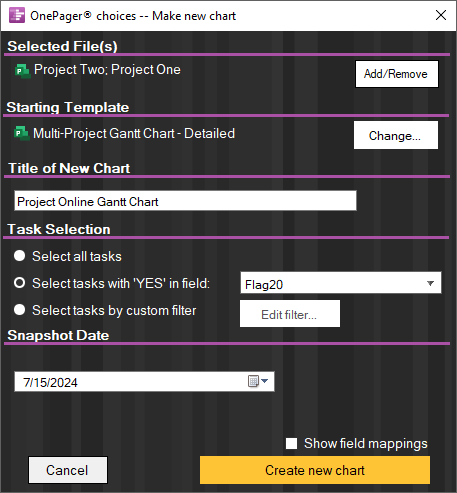 OnePager is about to build a multi-project Gantt chart directly in Project Server.