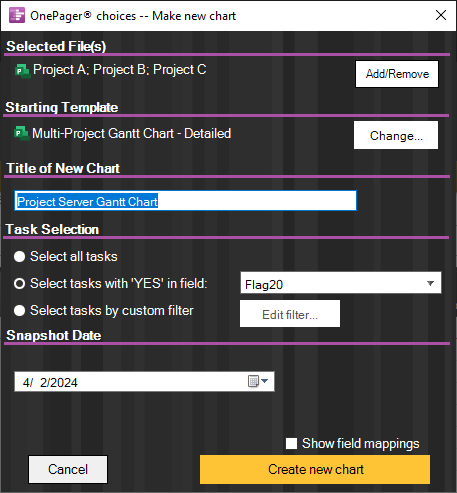 OnePager is about to build a multi-project Gantt chart directly from Project Server 2016.