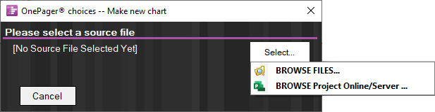 OnePager Pro source file selection.