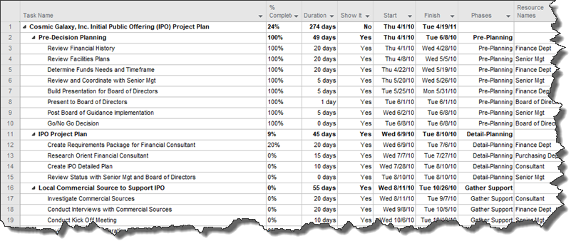 Microsoft Project file view