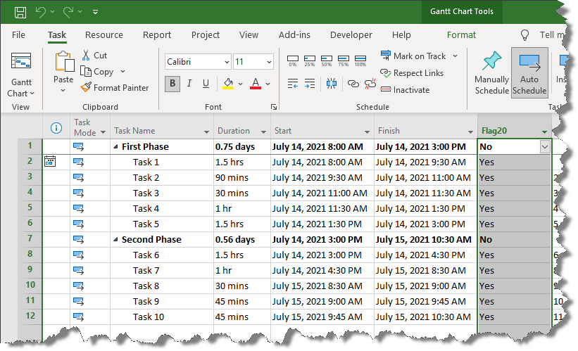 Hourly Microsoft Project plan