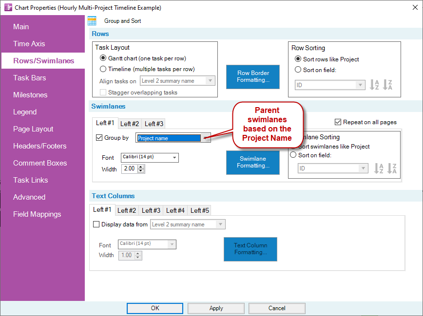 Parent swimlanes based on the Project Name