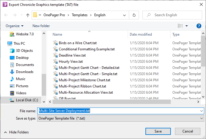 Saving your OnePager Pro template in your file system.