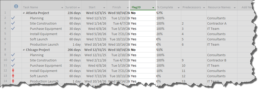 Sample MS Project file