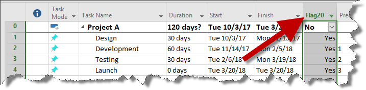 Microsoft Project file with Flag field. MS Project file with Flag field.