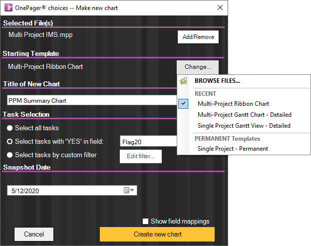 OnePager's easy import wizard quickly imports multiple projects from your portfolio.