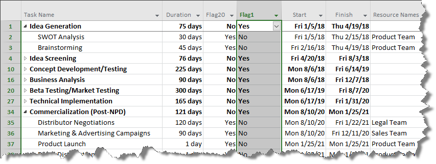 Filter only the phase-level items in Microsoft Project.
