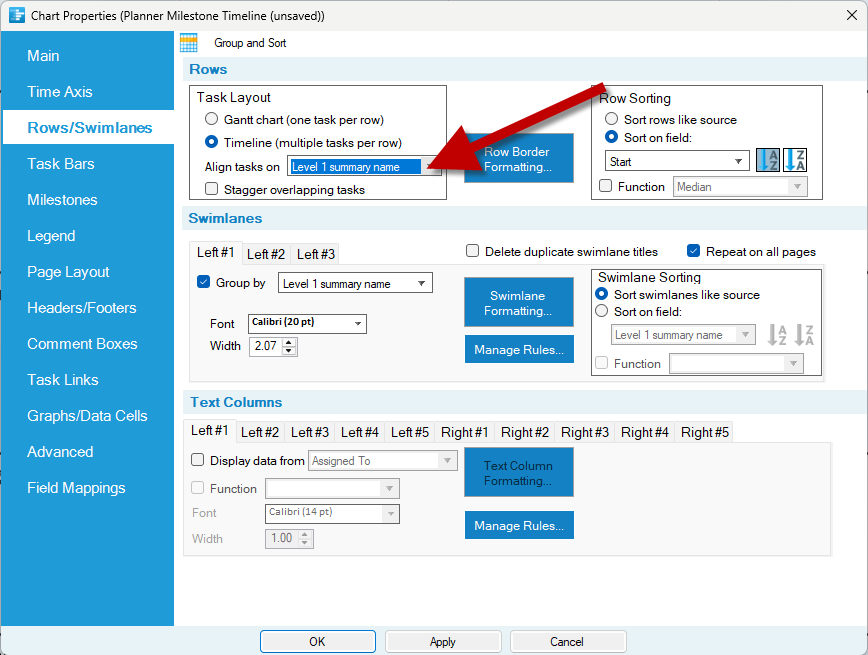 Rearrange milestones from Planner from a Gantt Chart to a timeline layout.