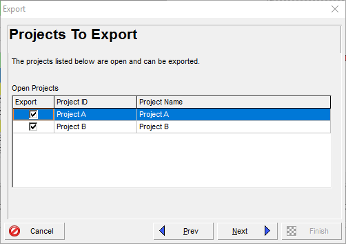 Export multiple projects from Primavera P6