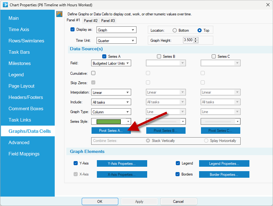 Switch the hours worked graph from a line graph to an area graph.