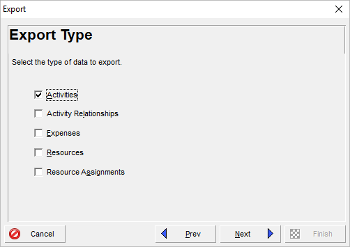 Export activities from Primavera P6 into an Excel (XLSX) format.