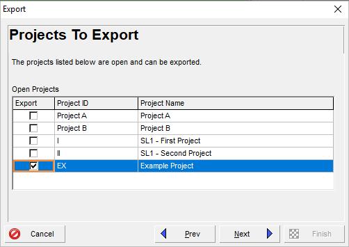 Select the project(s) that you want to export from Primavera P6 into Excel