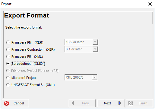 Export from Primavera P6 into an Excel spreadsheet.