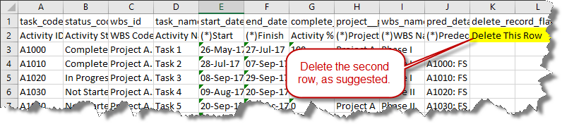 Excel export from Oracle Primavera P6.