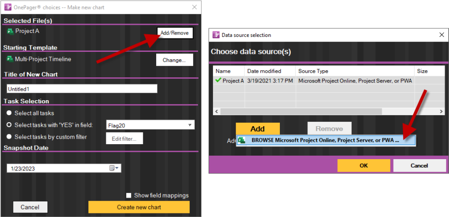 OnePager Pro will connect to Project Server.