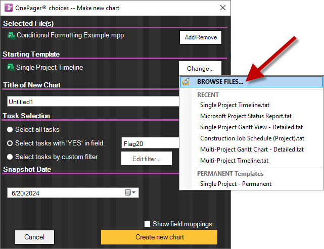 Change OnePager's default template.