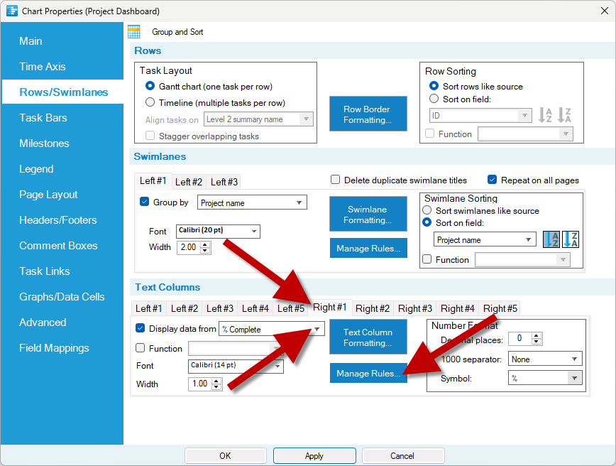 Add a symbol column that uses Harvey Balls to display the progress of each project phase displayed in a dashboard.