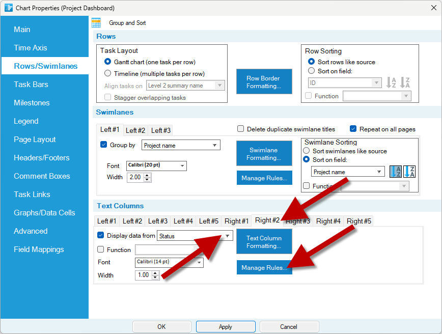 Add a symbol column that displays the status of each project phase displayed in a dashboard.