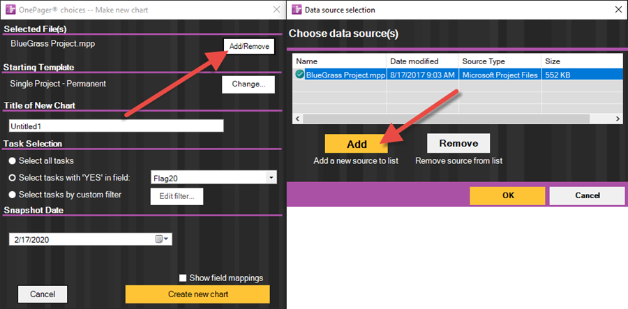 Import multiple Microsoft Project files into your OnePager Gantt chart.