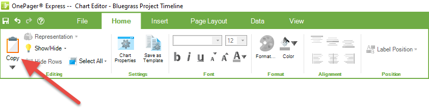 Easily copy your OnePager Express timeline into a PowerPoint presentation or e-mail.