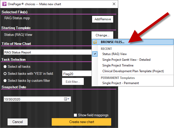 Changing your OnePager Pro starting template