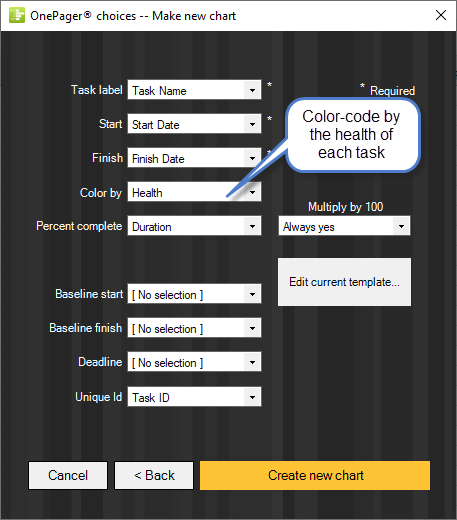 OnePager Express makes it easy to map the columns from any Excel spreadsheet.