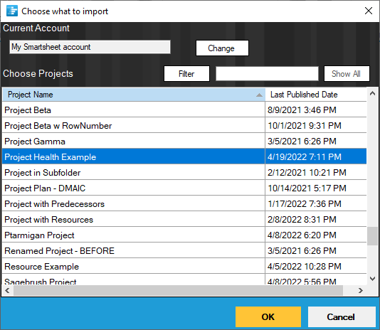 Import a Smartsheet project into a OnePager Gantt chart or timeline.