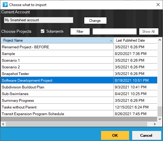 Import from Smartsheet into a OnePager Gantt chart.