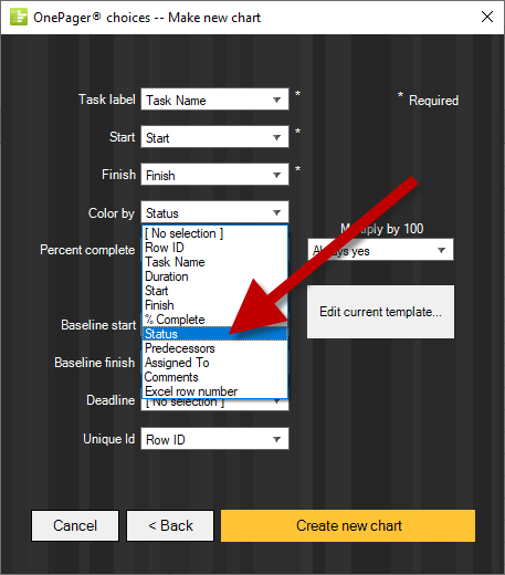 Color-code based on the status field in Smartsheet.