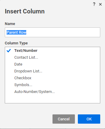 Smartsheet Parent Row.