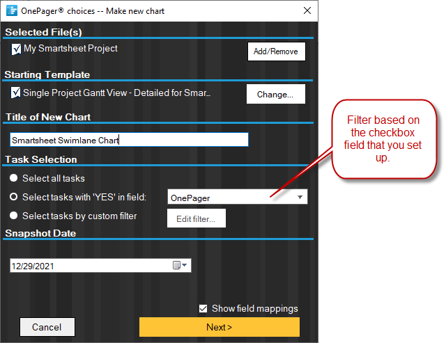 Decide how you want to filter rows from Smartsheet.