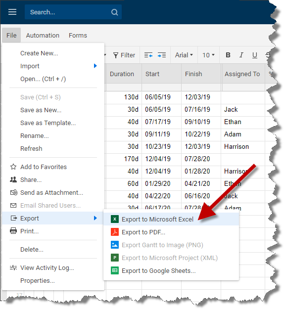 Export Smartsheet to Microsoft Excel.