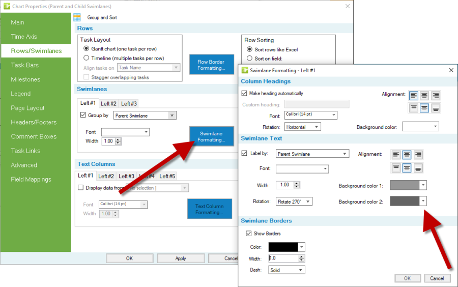 Add a background color to the parent swimlane cells.
