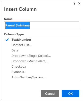 Insert a parent swimlane column into Smartsheet
