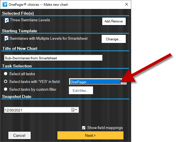 Filter your Smartsheet chart based on a OnePager checkbox field.