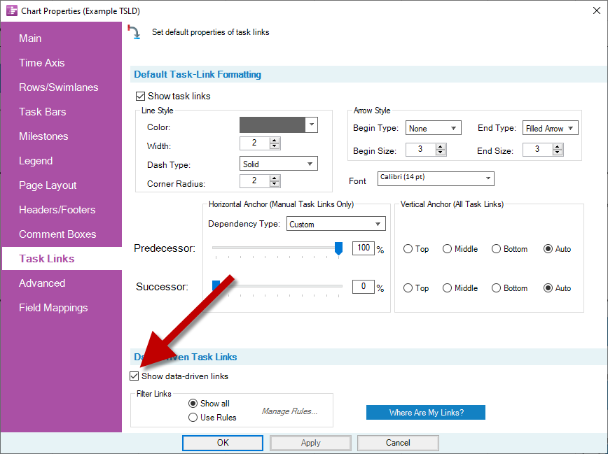 Import dependencies from Microsoft Project to show logic between predecessor and successor tasks.