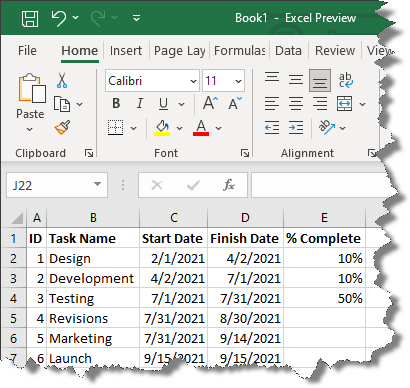Create a Gantt chart using simple Excel columns.