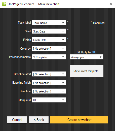 Map your Excel spreadsheet columns to a Gantt chart.