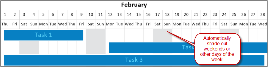 Shade weekends or other non-working time in the Gantt chart
