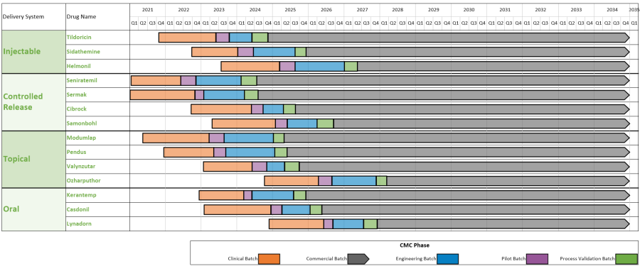Chemistry, Manufacturing, and Controls (CMC) timeline for a drug development program.