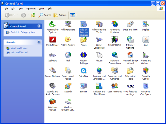 Add or Remove Programs Icon in the Control Panel