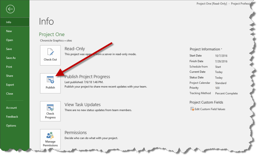 Publish your plan to sync it back with Project Server or Project Online