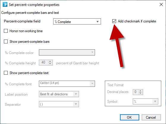 Turn on checkmarks for completed tasks and milestones
